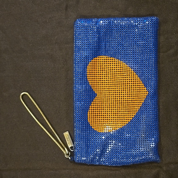 Felix Rey Handbags - Felix Rey Rare Metal Mesh Clutch Blue With Orange Heart